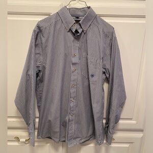 Ariat Blue White Striped Long Sleeve Button Front Shirt Men’s Size M